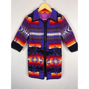 Vintage Southwestern Geometric Wool Blanket Coat Purple Orange Women XS/S Jacket
